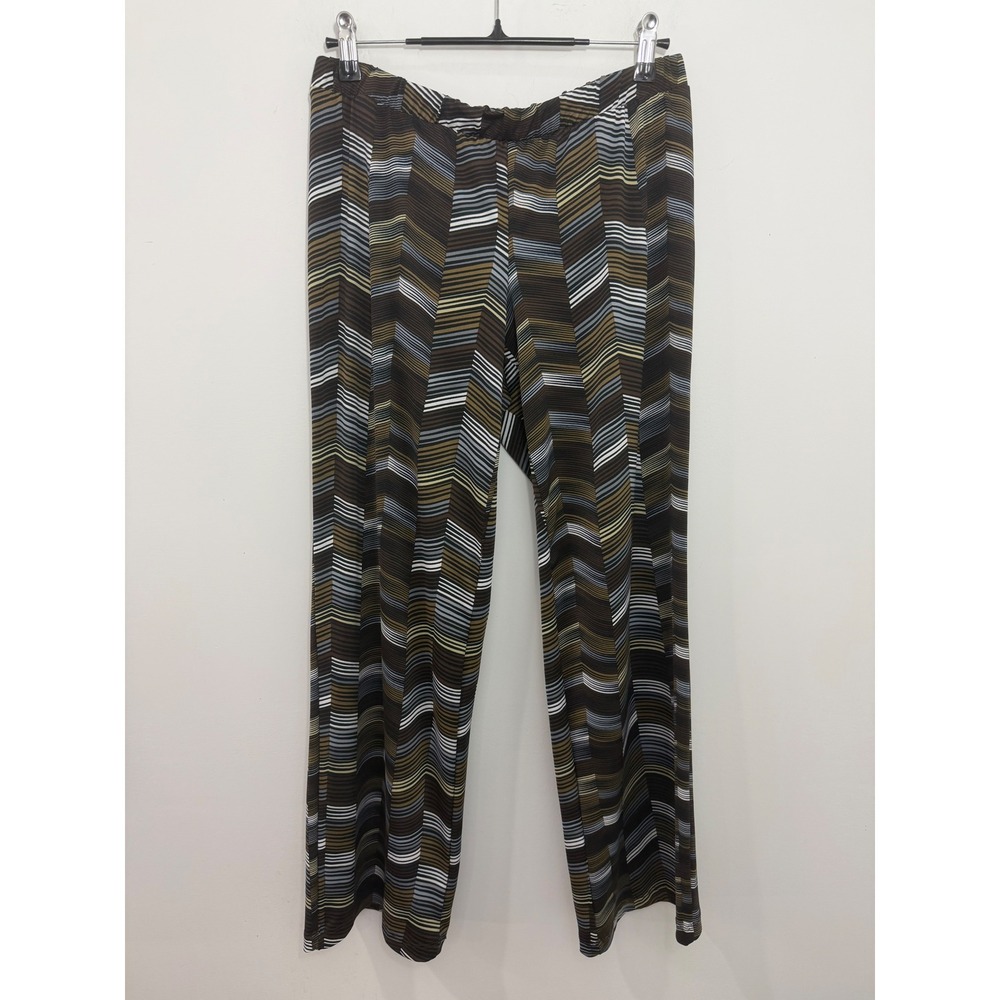 New Directions Petite Chevron Stripe Pull On Pants Brown Grey PM Relaxed